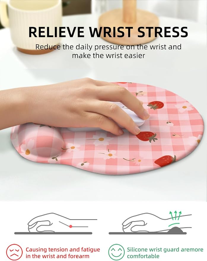Lily Floral Mouse Pad Wrist Support Wrist Rest, Flower Ergonomic Mouse Pad with Non-Slip Base for Office Gaming Working Computers,Desk Accessories Pain Relief Mouse Mat, Plaid