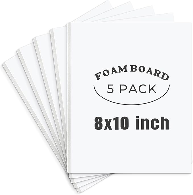 AUEAR, 5 Pack 8x10 White Foam Boards, Foam Core Poster Board for Display, Mounting, Print, Presentation and Projects, 1/8'' Thick
