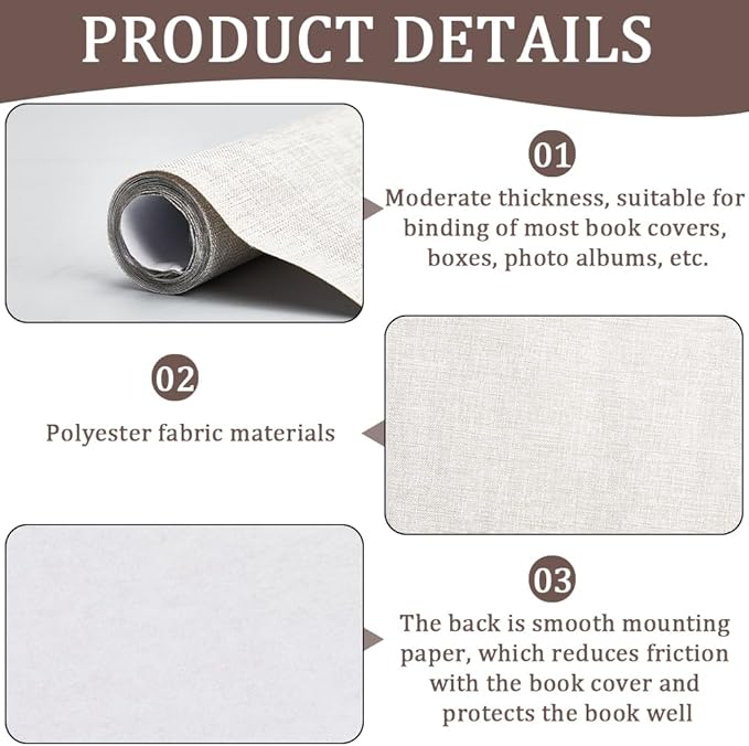CRASPIRE Book Cloth for Book Binding 51 x 11.8in Grey Fabric Surface Paper Backed A3-A8 Linen Bookcover Album Scrapbooking Archival DIY Covering Protector Bookcloth Bookbinding Supplies