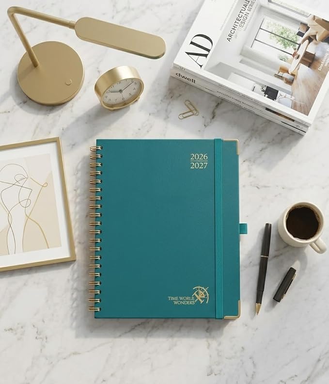 POPRUN 2026-2027 Academic Year Weekly and Monthly Planner Calendar,Jul 2026 - Jun 2027，10" x 8"， Daily Agenda Book & Appointment Book with Hourly Schedule, Tabs, Hardcover, School and Office Supplies - Pacific Green