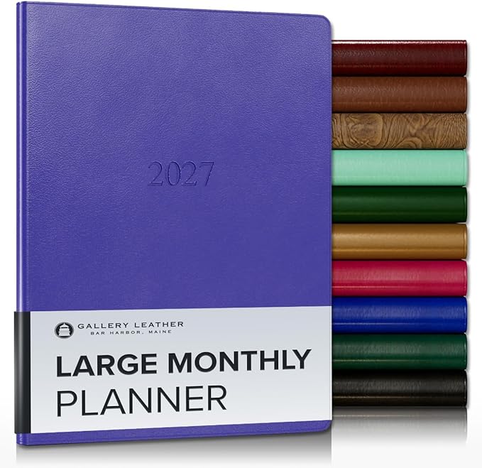 Gallery Leather Large Monthly Planner 2027, Elegantly Bound Calendar Planner and Notebook with Stylish Gold-Gilded Page Edges, 18 Months - Caribbean Hibiscus - 9.75x7.5"