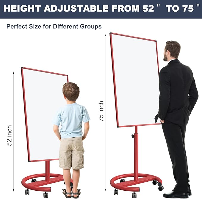 Mobile Dry Erase Board on Wheels, 40x26 Inches Portable Mobile Whiteboard, Magnetic Standing White Board with Flip Chart Paper, Rolling Dry Erase Board for Classroom, School, Office, Home