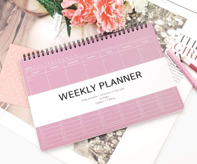 Elite Check Weekly Planner - Wirebound Undated Weekly & Daily Scheduler, Check Box, Free Note / 250 x 170 mm (Mocha Pink)