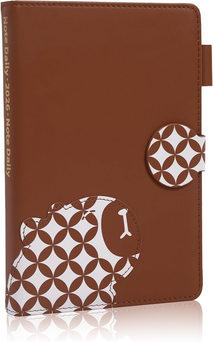 2026 Year Planner with Magnetic Buckle Hardcover Weekly and Monthly Calendar Planner 5.5" x 8.3" Soft Leather Bound Cute Planner Goal Habit Tracker Organizer Planning Book with Tabs ,Daily Schedule School Office Schedule for Women Men（Brown)