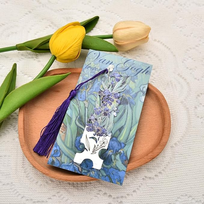 Metal Van Goghs Irises Bookmark with Tassel Flower Book Markers for Reading Lovers Artists Birthday Gifts for Men Women Vintage Bookish Book Marks for Teenage Girls Boys Floral Oil Painting Gift Ideas
