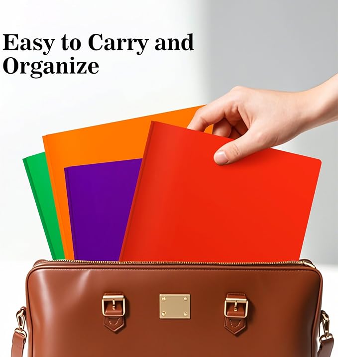 6-Pack Plastic Folders with Pockets and Prongs, 2-Pocket Folders with 3 Fasteners, Holds 8-1/2" x 11" Paper for School/Office/Home, Red