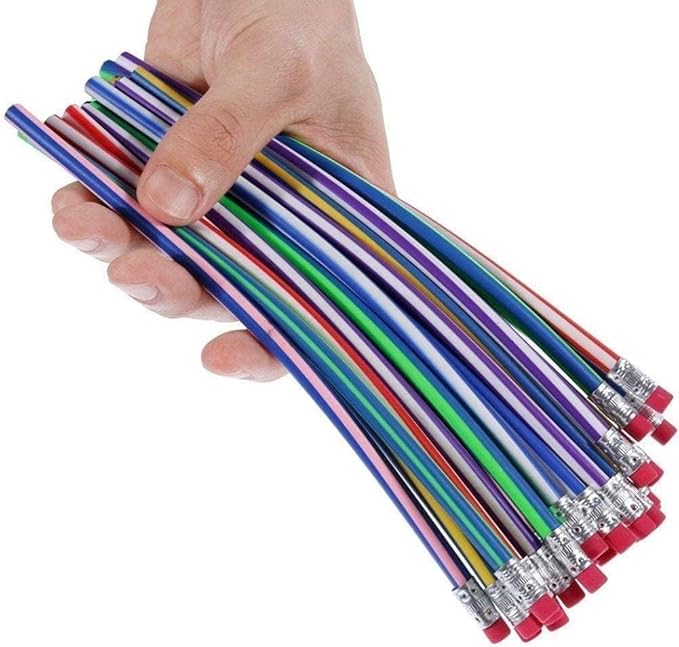 5Pcs Multicolor Stripe Soft Pencil Flexible Stationery Eraser Soft Writing Bendy Pencil With Flexible,Wooden Lead Pencils,Not Easy to Break Office Products,Writing and Correction Supplies