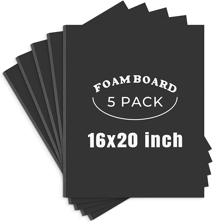 AUEAR, 5 Pack 16x20 Black Foam Boards, Foam Core Poster Board for Display, Mounting, Print, Presentation and Projects, 3/16'' Thick