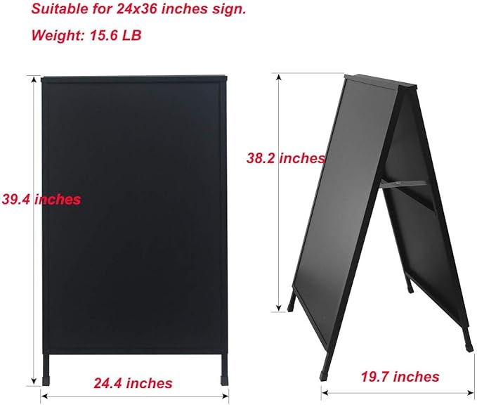 HUAZI Sandwich Board 24 x 36‘’ Sidewalk Sign Double-Sided A Frame Folding Sign Heavy Duty Metal Display with 2 Corrugated Plastic Poster Boards Suitable for Indoor Outdoor,Black