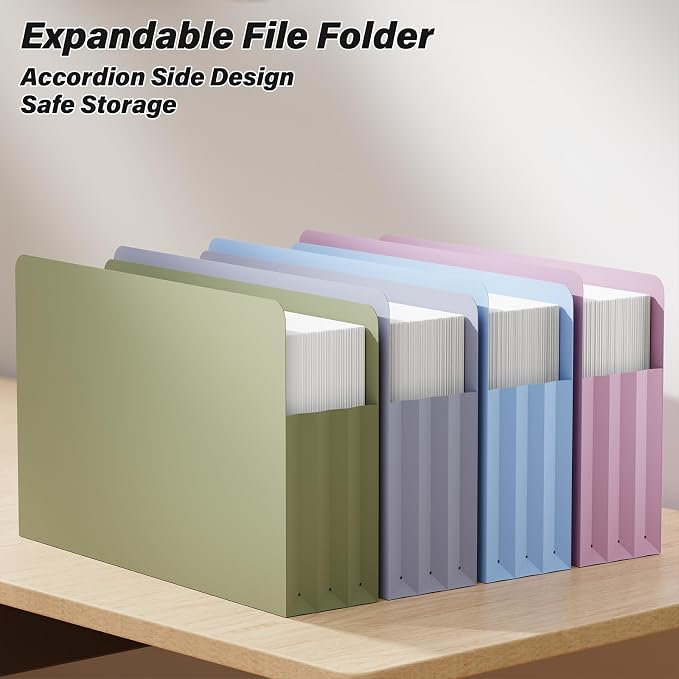 Ansook Leagl Size Expanding File Folders,6 Pack 5.25" Accordion File Pockets Folders,Heavy Duty Expandable File Folders for Cabinet,with Straight-Cut Tab,Holds 8.5" x 14" documents & Manila Folder