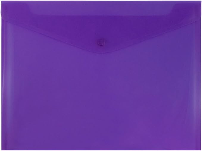 JAM PAPER Plastic Envelopes with Snap Closure - Letter Booklet - 9 3/4 x 13 - Purple - 12/Pack