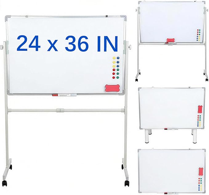 hatleues Magnetic Whiteboard with Stand- 36" x 24" Double-Sided Rolling White Board Mobile Dry Erase Board on Casters for Office, Classroom, Home & Presentations - Includes Marker & Eraser 60x90cm