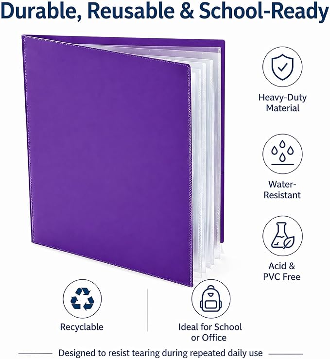 Ultra PRO - 50 Pack Purple Heavy Duty 2-Pocket Folders with 6 Clear Internal Pages, Waterproof Poly Project Organizer for School and Office, Fits 8.5 x 11 Letter Size, Customizable Clear Covers