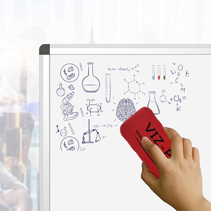 VIZ-PRO Magnetic Dry Erase Board, 36 X 24 Inches, Silver Aluminium Frame, with 3 Colored Erasers