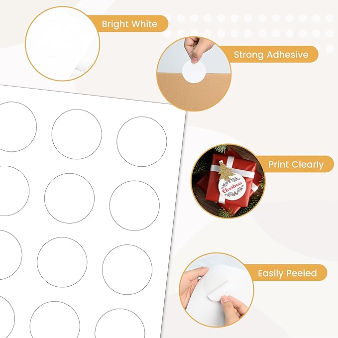 L LIKED 2'' Diameters Round Printable 300 Labels Sticker Labels for Laser/Inkjet Printer, Matte White Blank Circle Stickers for Jar Packaging or Product Labeling (25 Sheets)