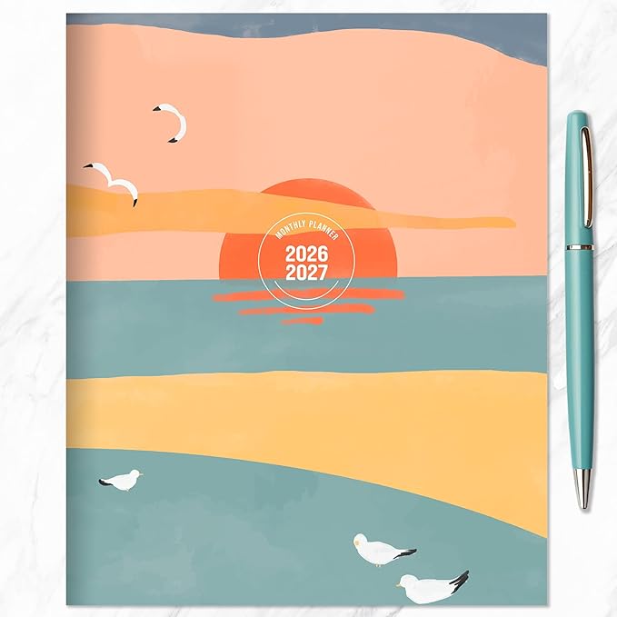 TF Publishing July 2026 - June 2027 Sunset & Seagulls Medium Monthly Planner - 12 Month Academic Planner 2026-2027 with 2-Page Spreads, Monthly Calendar Grids and Planning Prompts - 6.5 in x 8 in