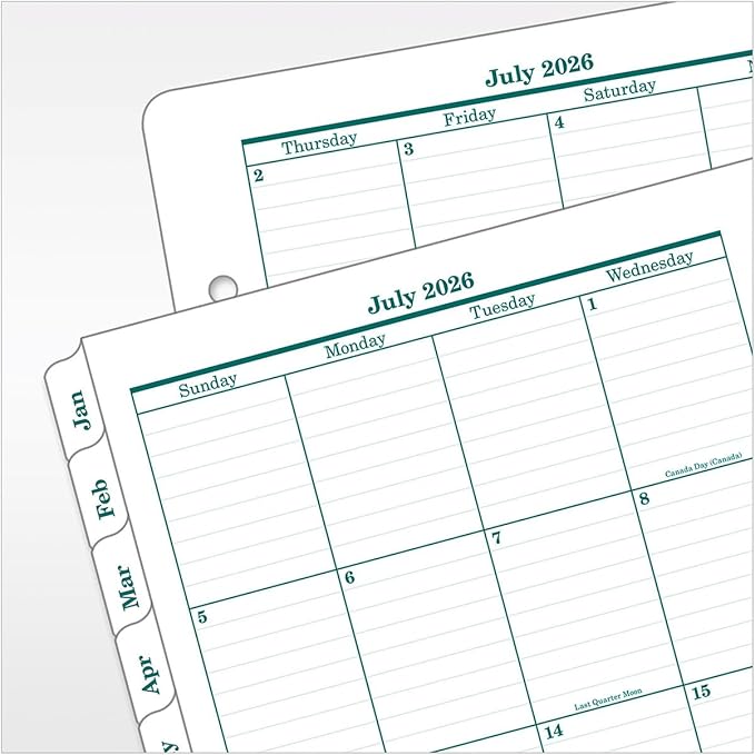 FranklinCovey - Original Ring-Bound Planner Refill - Two Page Per Month Calendar Tabs (Classic, Jul 2026 - Jun 2027)