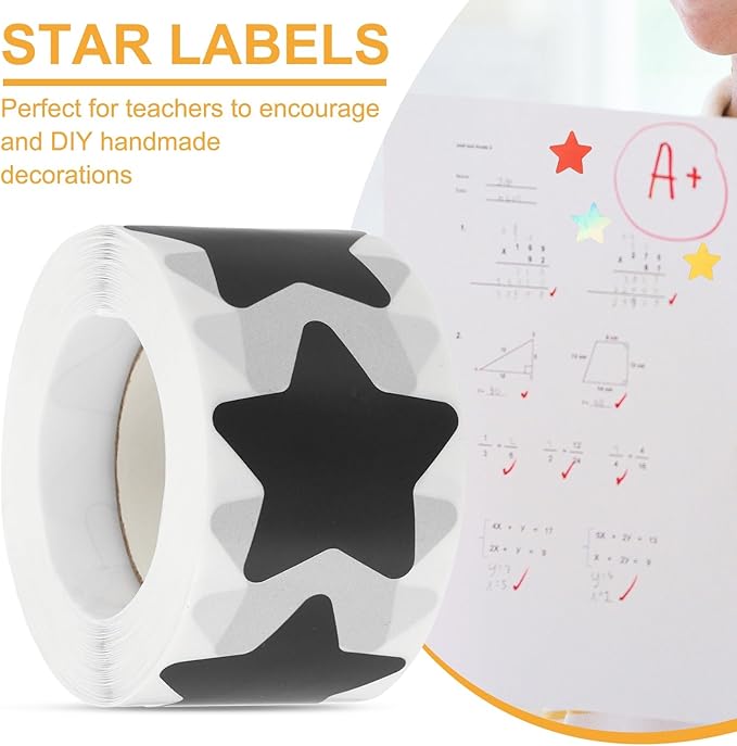 PATIKIL Star Stickers Roll 1.5", 500 Pcs Self-Adhesive Reward Stickers for Classroom Teacher Supplies and DIY Craft, Black
