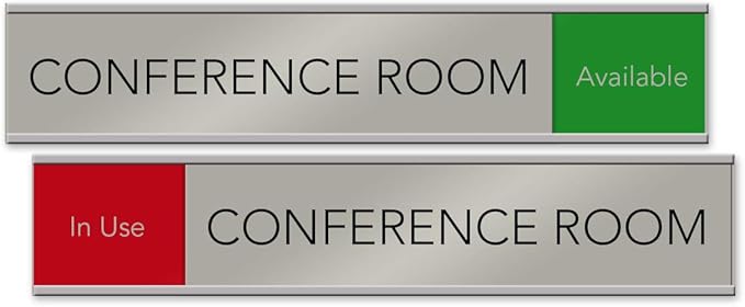 Quality Satin-Aluminum Conference Room Slider Signs - 10 x 2 - Made in the USA (Red/Green)