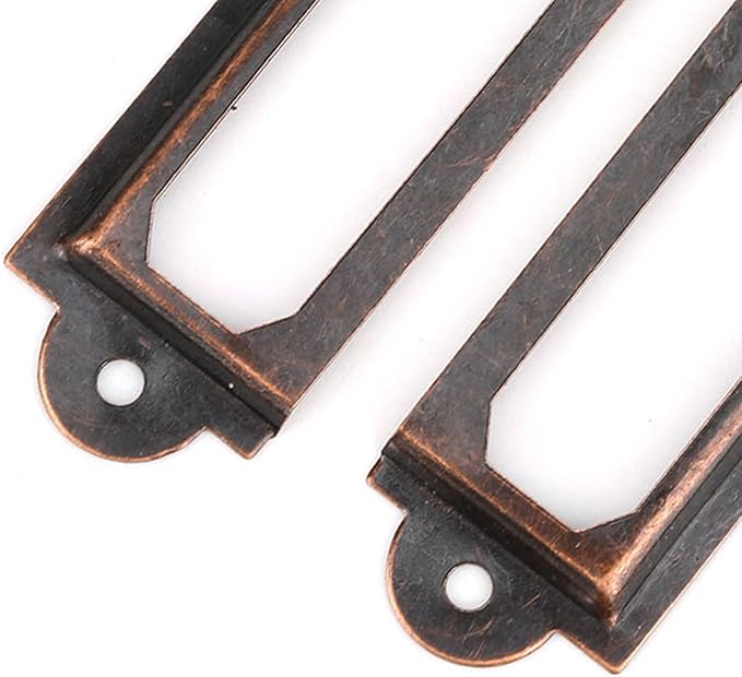 20PCS Metal Drawer Label Holders, Retro Exquisite File Cabinet Label Frames Card Tag Label Holder with Screws for Office Drawers Shelves (Reddish Bronze Color)