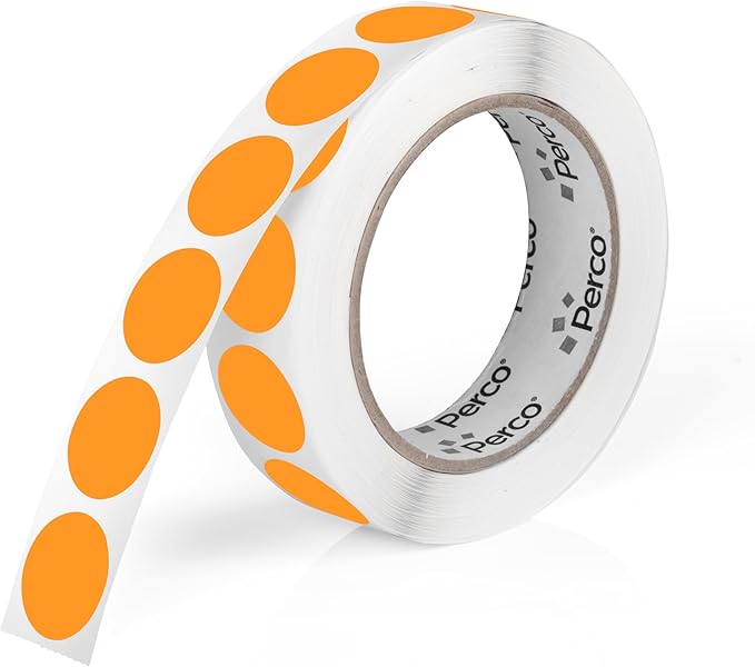 Perco Fluorescent Orange 1-Inch Round Circle Dot Sticker Labels with Easy Peel Perforation - 1,000 Labels per Roll - Strong Adhesion, Vibrant Colors for Organizing, Crafting & More - Made in USA