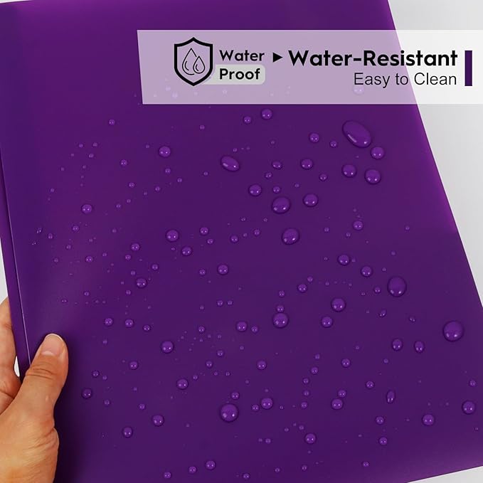 6-Pack Plastic Folders with Pockets and Prongs,2-Pocket Folders with 3 Fasteners, Holds 8-1/2" x 11" Paper for School/Office/Home, Purple