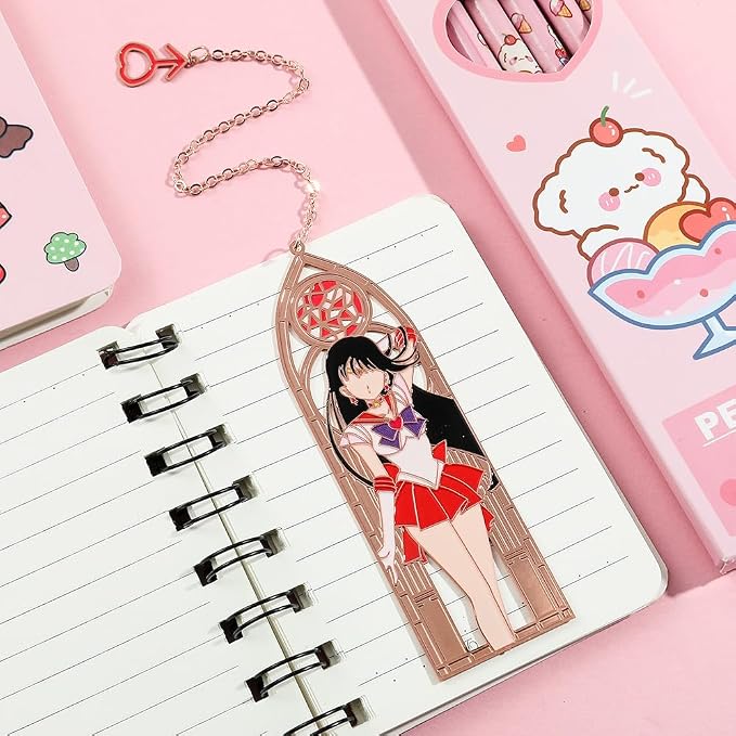5 Style Anime Magical Girl Book Marks - Metal Bookmarks Gifts for Girls, Anime Fans, Book Lovers Student Men Women, Birthdays, Christmas, Valentine, School Supplies Book Accessory (Red Girl)
