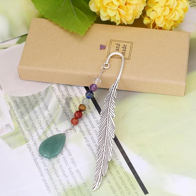 Metal Bookmark, Feather Book Marks with Pendants for Readers Book Lovers, Funny Gift Box Birthday Christmas Easter Gift for Adults Teen Boys Girls