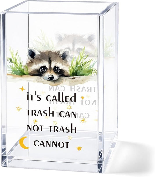 Acrylic Pen Holder Cup Funny Inspirational Desk Decor, Cute Raccoon Pencil Holder Organizer, Coworker Gift for Women Men, Office Accessories