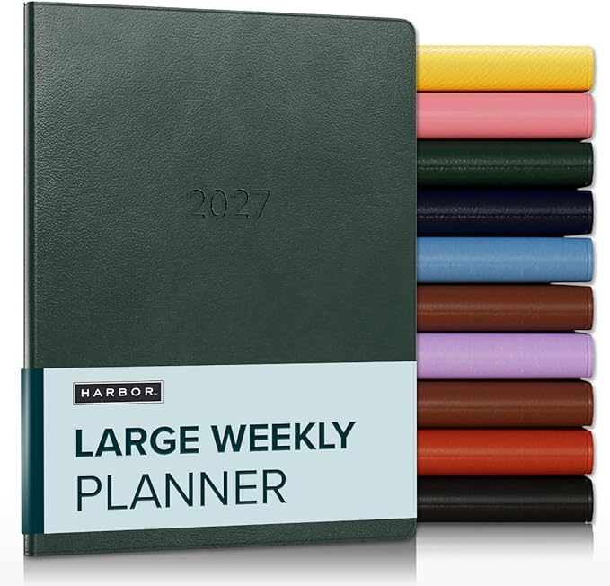 Harbor Large Weekly Monthly Planner 2027, Calendar Planner & Notebook - Durable Faux Leather, 192 Pages, Softcover & Book Bound - Leida Pine - 9.75x7.5"
