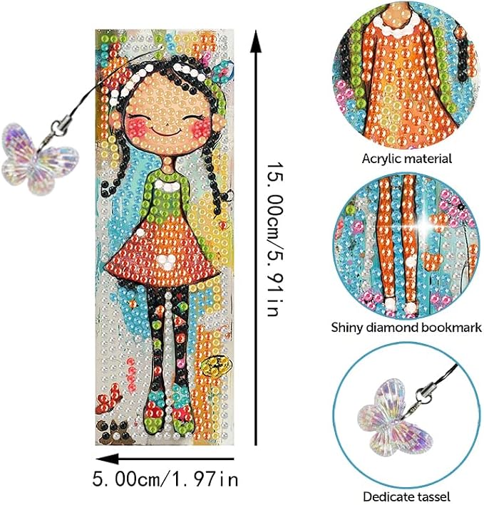 4PCS Diamond Art Bookmarks DIY Girl Diamond Painting Bookmarks for Adults Book Lovers Beginners DIY Crafts, Christmas New Year Graduation Birthday Gift