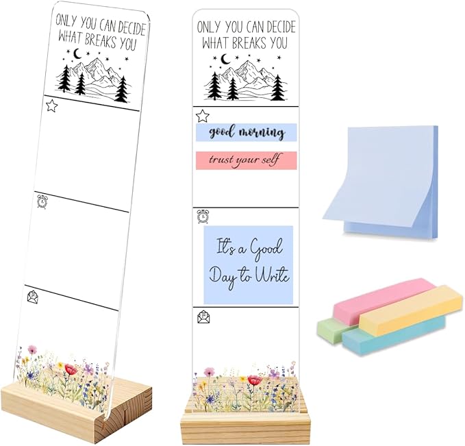 Sticky Note Holder Acrylic Monitor Memo Board Desk Organizers and Accessories Desk Decor Post It Note Holder with 200Pcs Sticky Notes Mountain Inspirational Office Desk Sign