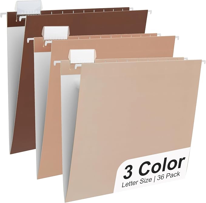 Y YOMA 36 Pack Gradient Hanging File Folders Letter Size Decorative Hanging Folder Pretty File Folder Organizer for Filing Cabinet Office Home with 1/5-Cut Adjustable Tabs, Coco Mocha