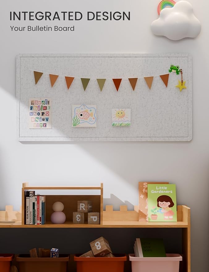 Fluxynara Bulletin Board, 35" x 17.5" Cork Board Alternative with 12 Safe Removable Adhesive Tabs, Foldable Felt Pin Board for Home Office, Classroom, Bedroom,Entryway for Walls— Light Gray