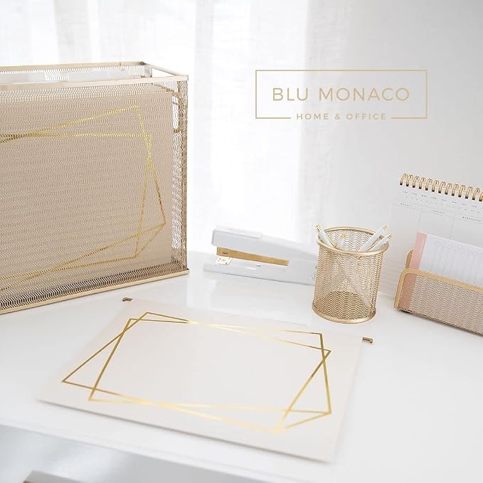 BLU MONACO | Decorative Hanging File Folders Letter Size 12 Pack | Cream White Filing Set with Gold Foil | Hanging Legal File Folders with Tabs for Cabinet Organization