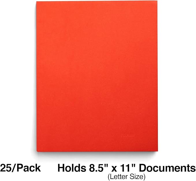 Staples School Grade 2‑Pocket Folders, Orange, Letter‑Size Durable Paper File Folders for Classroom & Office Organization, 25/Box