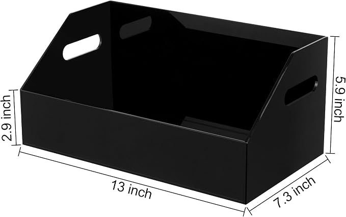 eletecpro No Assembly Acrylic Vinyl Record Storage with Handle, Holds up to 40 LPs, Multifunctional Record Holder Crate for Storing Album Covers, Modern Desk Organizer for Home, Black Vinyl Display