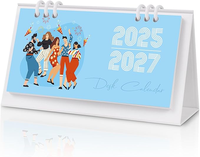 KONVINIT Small Desk Calendar 2025-2027, Blue 2026 Desk Calendar - 6.3" x 3.1" - Runs From July 2025 Until June 2027, 24 Months Mini Desktop Calendar for School, Home and Office Supplies