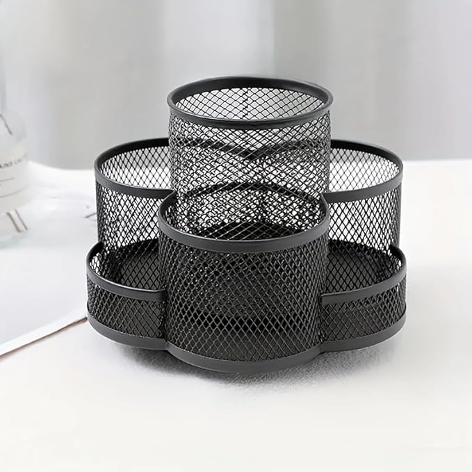 Grid Desktop Storage Box, 7-Compartment Individual Storage Boxes, Rotatable, Metal Material, 6.89 inches wide, 3.94 inches high (Black)