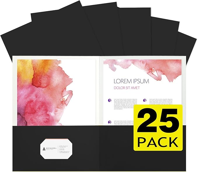 pmybupo 25Pcs Black Two-Pocket Heavyweight File Folder,Letter Size,Paper File Folder for School Office Home Bussines