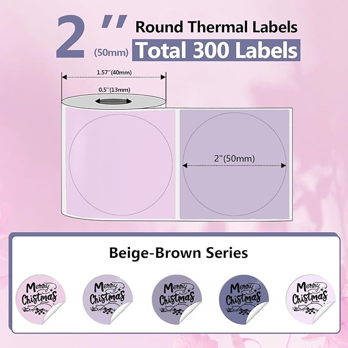 300PCS 2 Inch Thermal Circle Sticker Labels for Label Printer, Pink-Purple Series Custom Stickers for Makeup, Perfume, Candle, 2x150PCS/ Roll Round Stickers with PL70E/ PL80E/ Y812/ X1038 Label Maker