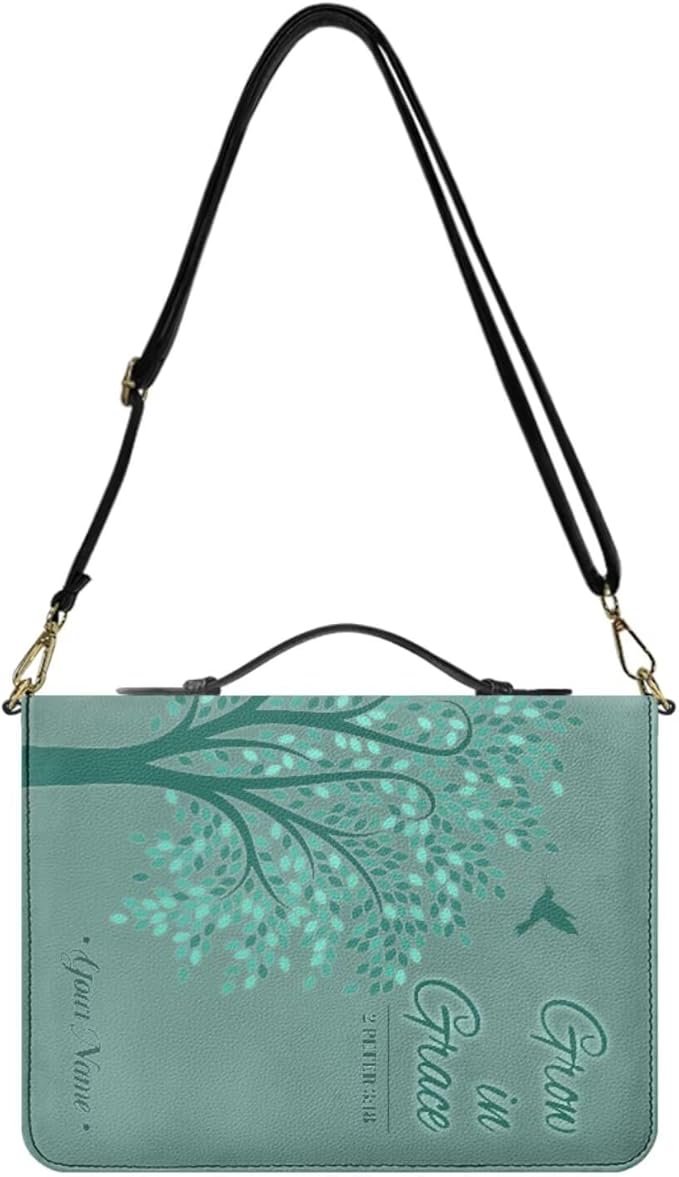 Personalized Bible Cover Case for Women - Custom Your Name Womens Bible Case with Zipper, Handle & Detachable Adjustable Strap, Large Bible Covers for Women – Bible Study Supplies, Green