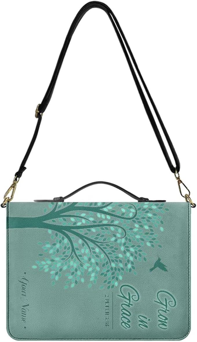 Personalized Bible Cover Case for Women - Custom Your Name Womens Bible Case with Zipper, Handle & Detachable Adjustable Strap, Large Bible Covers for Women – Bible Study Supplies, Green