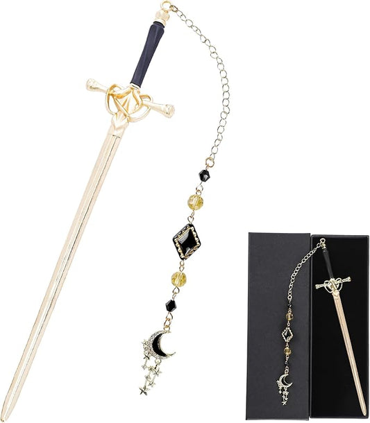 Charm Acotar Sword Bookmark - Fantasy Vintage Metal Book Marks Page Mark with Crystal Beads Moon Stars Charms for Women Men Students Teachers Reader Reading Lovers Birthday Gifts Accessories