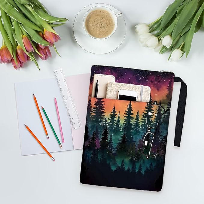 Book Sleeve with Zipper 13.4x9.45 inches(34x24cm) Watercolor Forset Book Covers for Paperbacks Bookish Book Protectors for Students Teachers (1Pc