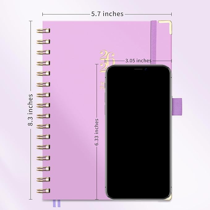Academic Planner 2026-2027, Weekly and Monthly, A5 Size (5.7" x 8.3"), July 2026 - June 2027, To-do List for Tracking, for School, Home, Office, Hardcover, 12-Month Tabs (Purple)