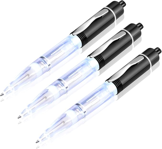 Glovion LED Light Pen, Lighted Ballpoint Pen Penlight for Nighttime Writing – White Light with Black Shell- Pack of 3 Pens