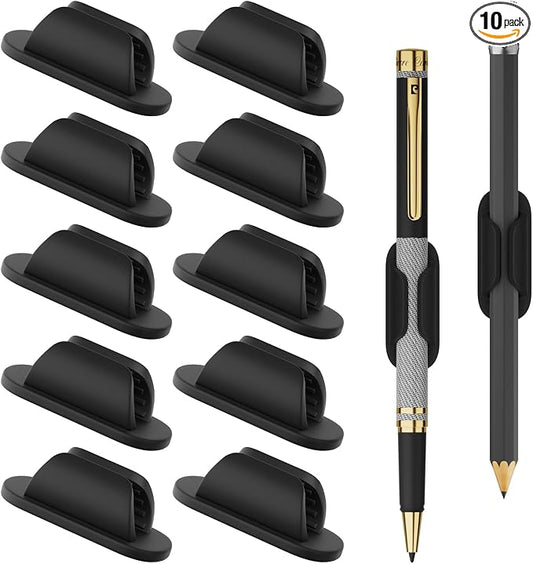 Adhesive Pencil Holders for Desk Silicone Pen Holder Organizer for Desk Accessories,Teacher Supplies for Classroom, Office, School Accessories,Notebook, WallS or Clipboards（10PCS,Black）