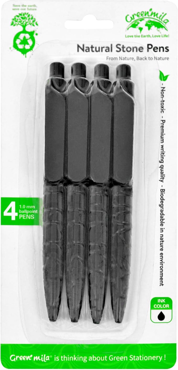 Green Mila Ballpoint Pens, 1.0mm Medium Point Black Ink, Smooth Writing for School Office Home Daily Use - 4 Pack
