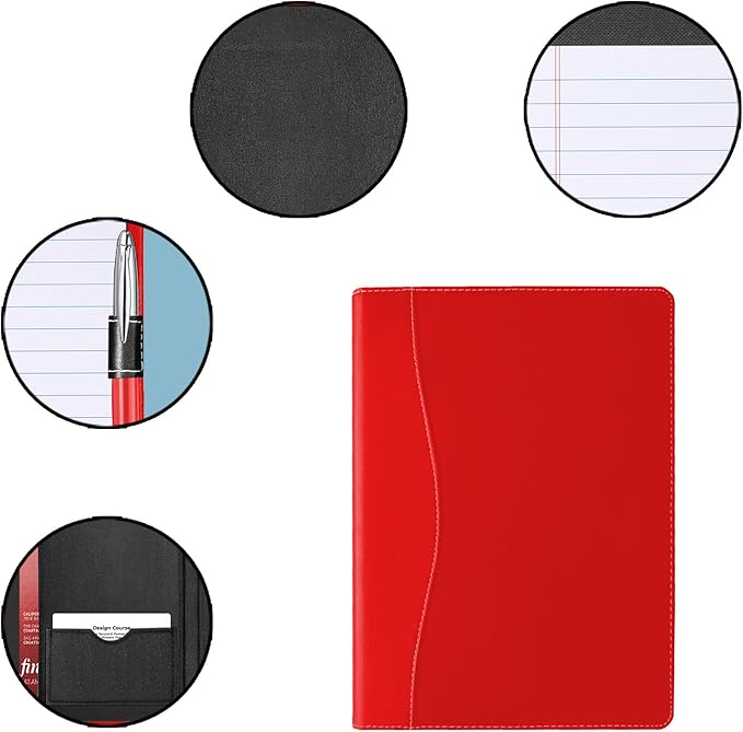Mini Padfolio/Junior Portfolio Folder Case, Business A5 Binder Organizer Notepad for Men Women, 5 x 8 Writing Pad Included, Red